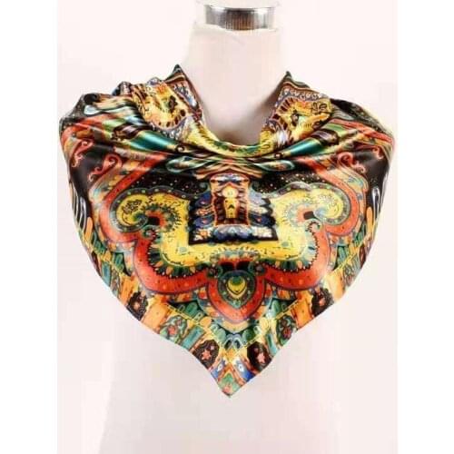 Wholesale fashion smooth satin silk scarf geometric color matching 90CM square scarf ladies shawl scarf autumn new style