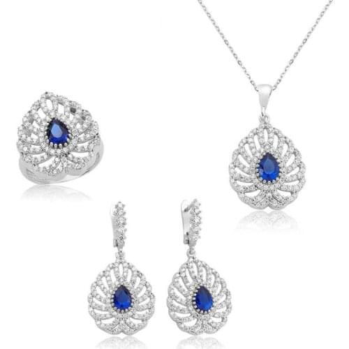 Original silver , Navy Blue Drop Stony Set ,Most Special Jewelry Sets Suitable and Quality Products Types