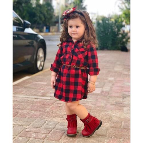 0-5T Christmas Toddler Newborn Kids Baby Girls Dress Red Plaid Cotton Princess Party Long Sleeve Dress Clothes Girl