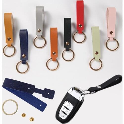 Simple Fashion Solid Color PU Leather Car Key Chain Men Women Waist Hanging Keychain Pouch Bag Case Wallet Rope Holder Key Ring