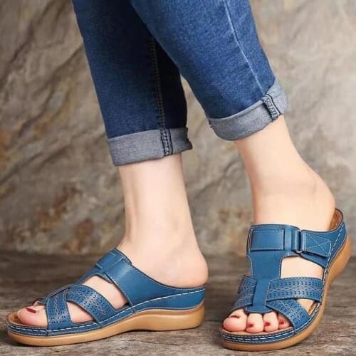 Summer Women Sandals Wedge Sandals Premium Orthopedic Open Toe Sandals Vintage Anti-slip Casual Female Platform Retro Slippers