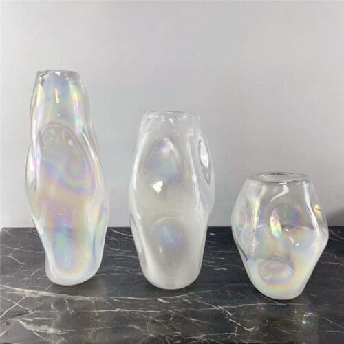 Modern light luxury colored glass vase decoration model room dining table porch tea sales office soft decoration flower