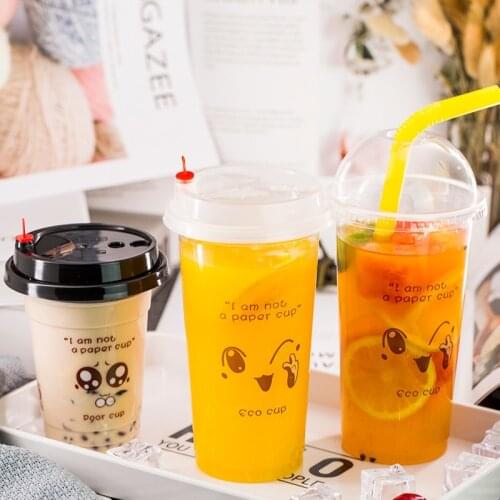 50pcs High quality 90 caliber cute creative disposable cups 370ml 420ml 500ml birthday party transparent beverage cup with lid