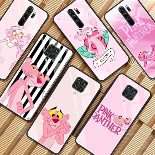 Glass Case For Xiaomi Redmi Note 9S 10 9 8 Pro 7 8T 9C Mi Poco X3 NFC 10T Lite 11 Soft Edge Phone Cover Cartoon Pink Panther Sac