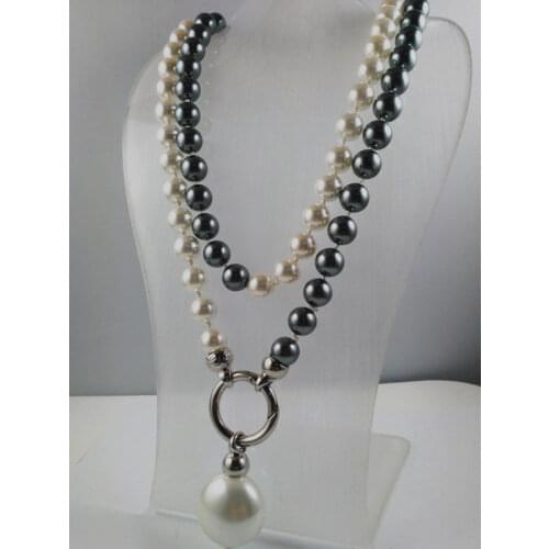 Hand knotted wedding white black 10mm south sea shell pearl necklace long 90cm fashion jewelry