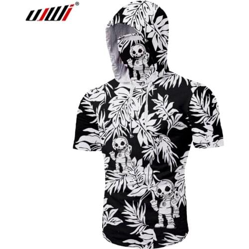 UJWI New Style Leaf Mask Hooded Tshirt Summer Ninja Gothic Funny Print 3D Regular Leisure Clothes Oversized Shirts Wholesale 5XL