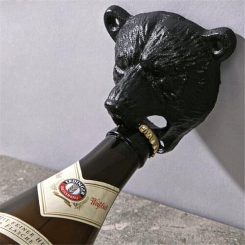 Vintage Cast Iron Bear Design Beer Soda Top Opener Wall Mounted Glass Bottle Cap Opener Durable Kitchen Bar Openers Tools