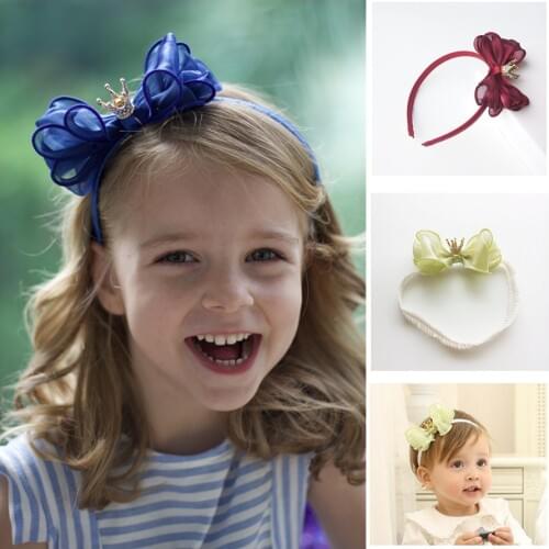 High-end rhinestone crown hair bow head hoop Hairbands kids girls bowknot tiara headband children hair accessories headwear D63