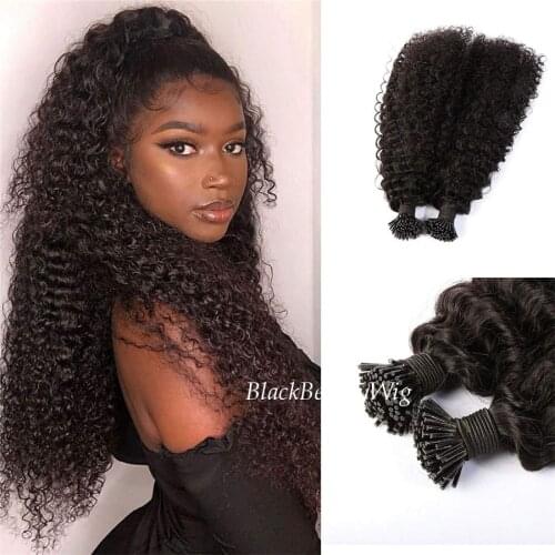 Curly I Tip Human Hair Extension Pre bonded Brazilian Remy Stick I Tip Hair Deep Curly Microlinks Fusion Hair 100Strands 100g