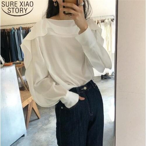 Sweet Ruffles Blouse Loose Shirts 2021 Korean Chic Elegant Long Sleeve Shirts Ladies Tops Autumn Women Clothes Blusa Mujer 16187