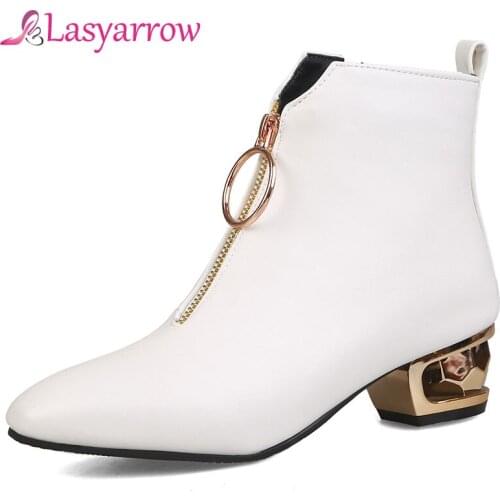 Lasyarrow Large Size 33-48 Womens Shoes Autumn Winter Ankle Boots For Women Black White Fashion Ladies Martin Boots Sapatos