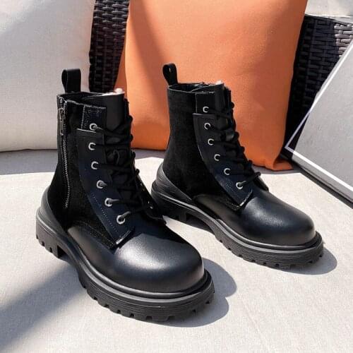 Women Boots New Style Girls Genuine Leather Fashion Thick Bottom Martin Boots High Quality Womens Motorcycle Boots Shoes Woman