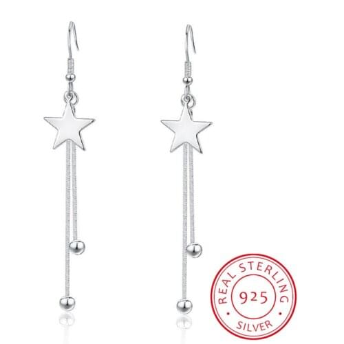 New Fashion Star Long Tassel Earrings 925 Sterling Silver Drop Earrings For Women pendientes oorbellen S-E465