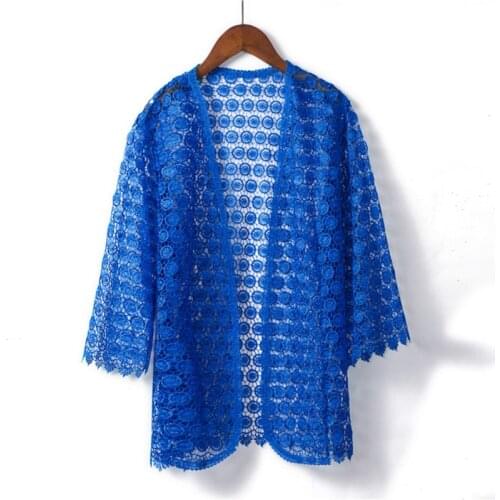Brieuces women Lace shawl cardigan jacket sun protection clothing women paragraph large size jacket hollow Thin Crochet jacket