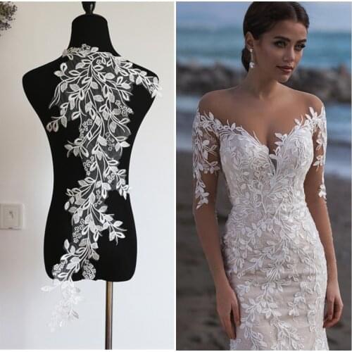 2Pc Super High Embroidery Lace Flower Patch Handmade diy Wedding dress Veil Fashion Decoration Lace Fabric Accessories 75X30cm