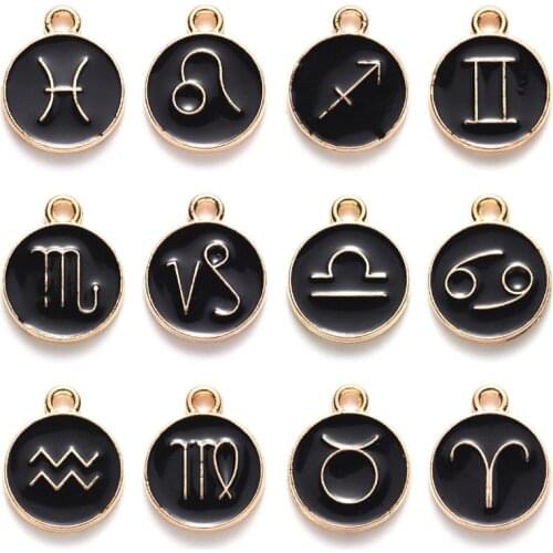 12pcs/lot 12 Constellation Charms Double Face Enamel Charms Charms pendants jewelry making Handmade craft Accessories Wholesale