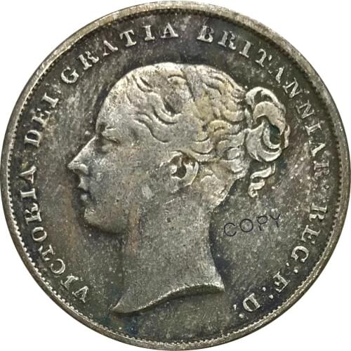 1858 United Kingdom 1 One Shilling Victoria Cupronickel Plated Silver Copy Coin
