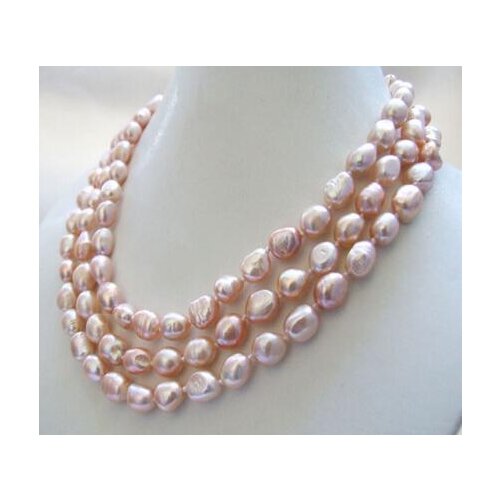 3 Rows 8-10mm natural Australian south sea gold pink baroque pearl necklace 17"-19"14K