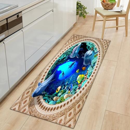 3D Underwater World Kitchen Mat Entrance Doormat Bedroom Floor Decoration Living Room Carpet Bathroom Non-Slip Rug Long Strip