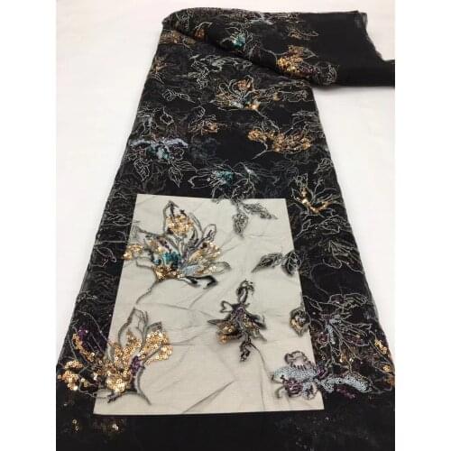 5yards/pc) high quality multicolored sequins embroidered tulle lace soft African French net lace fabric for party dress FSS413