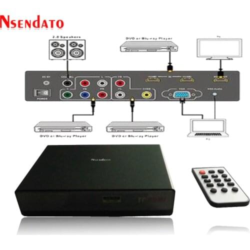 6 In 1 Analog VGA RCA Component YPbPr USB HD All To HD 4K HD Converter Switcher Up to 4kx2k With 30Hz IR Remote Controller