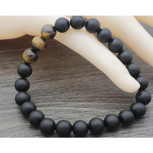 8mm jfh3 elastic thread Yoga yellow Tigereye Stone black Frosted Onyx agate ball bead Bracelet adjusted Bangles