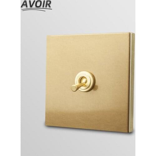 Avoir Wall Light Toggle Switch Electrical Outlet Golden Brass Panel Vintage Switch 1 2 3 Gang 2 Way Double Plugs Socket AC 220V