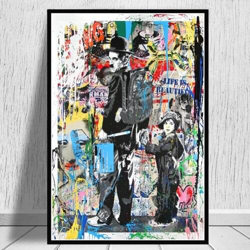 Movie Master Chaplin Abstract Graffiti Art Posters And Prints Street Art Classic Figure Wall Picture On Canvas Painting Decor