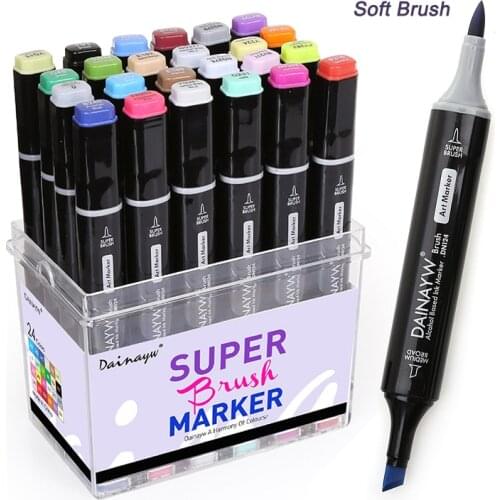 24 Colors Soft Brush Markers Dual Headed Alcohol Based Sketch Marker Pen For Manga Designing Drawing Art Supplies