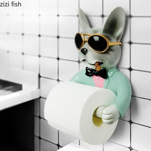 Geometric French Bulldog Tissue Holder Waterproof Tissue Holder Modern Decor Paper Towel Stand Punch-free Bathroom Shelves