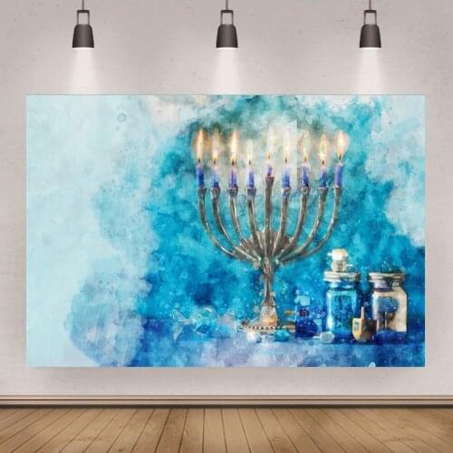 Bule Theme Happy Hanukkah Party Backdrops For Photo Studio Banners Bottle Torch Photography Gourmet Food Backgrounds Customized