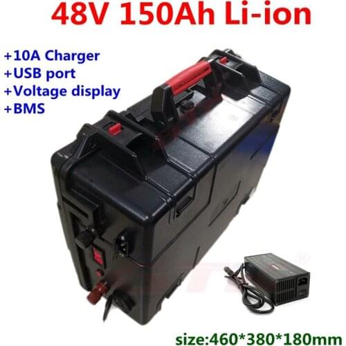 GTK 48V 150Ah Lithium li ion battery with bms for trolling motor RV Marine golf cart solar power storage+10A Charger