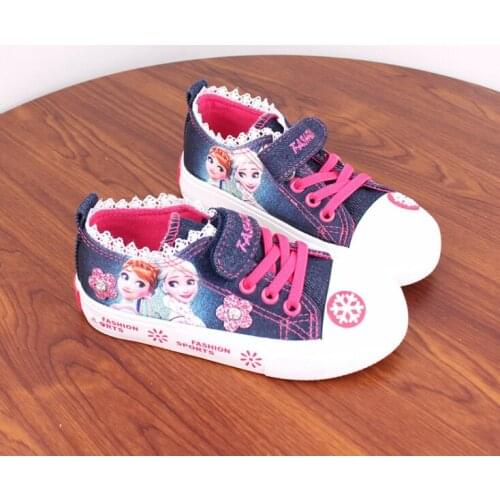 Disney Girls Canvas Shoe Cartoon Anna Print Casual Shoes Korean-style Anti-slip Breathable Running Shoes Fashion Cartoon Big Kid