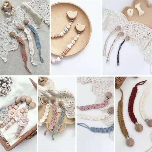 Ins Nordic Baby Crochet Comforter 100% Cotton Flower Nursery Dummy Sensory Pacifier Clips Chain