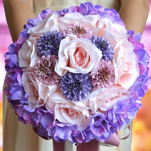Purple Pink Rose Artificial Flower Wedding Bridal Bouquet Wedding Bride Bouquet Wedding Bridesmaid Holding Bouquet Party Decor