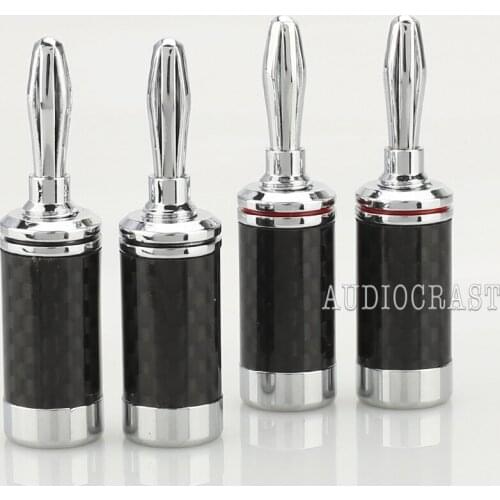 Hi-End Rhodium Plated Carbon Fiber Speaker Cable Banana Terminal Connector 8pcs