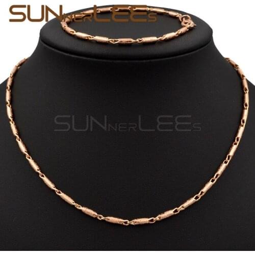 2mm New Fashion Jewelry Mens Womens Gift Rose Gold Color Necklace Bracelet Set Classic Design Frosted Link Chain C53 RS