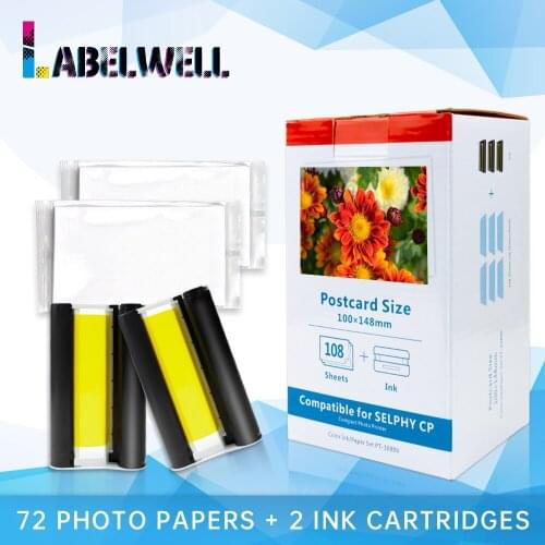 Labelwell KP-108IN KP-36IN Ink Paper Set compatible for Canon Selphy CP910 CP900 CP1300 CP1200 Photo Printer with 2 ink cassette