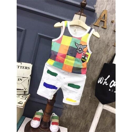 Summer Toddler Boy Clothes Baby Boy 2 Pcs Set Kids Clothes Boys Girls Cartoon Vest Clothes Cotton Sleeveless T Shirts Suits 2-7T