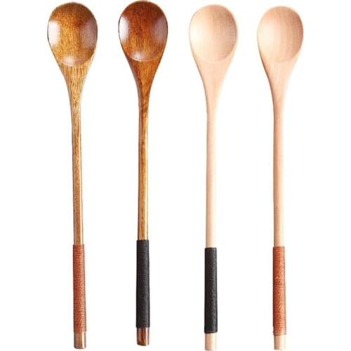 Coffee Scoops Spoon New Arrival Fashion Binding Wooden Long Handle Condiment Mixing Teaspoon Utensil Wholesale High Quality