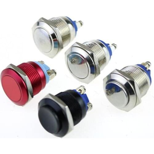 19mm Metal Oxidized Push Button Switch High Round 1NO Reset Press Button Screw Terminal Momentary Red Black