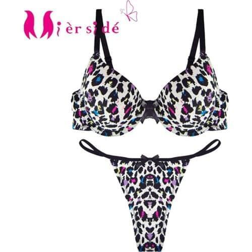 Mierside 09302 Sexy Leopard Lace Push Up Women Bra Set Cotton Underwear And Thongs 32-38 A/B/C/D/DD
