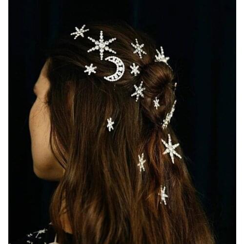 Minimalist Glitter Imitation Diamond Rhinestone Hairpins Ladies Wedding Banquet Decorative One Word Hair Clip Moon Star Barrette