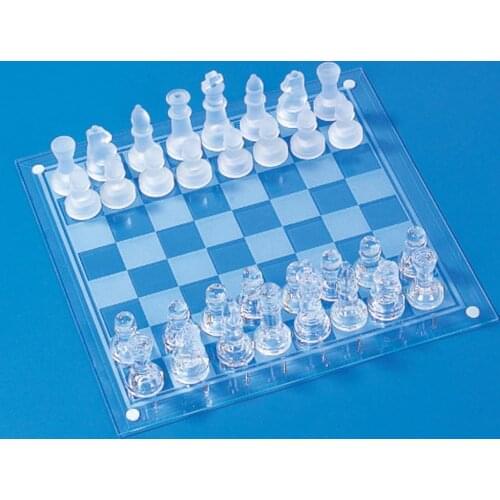 25x25cm Matte Faux Crystal International-Chess Set with Checker Board Clear Glass Chess Board Game For Adult Kids Beginner Party