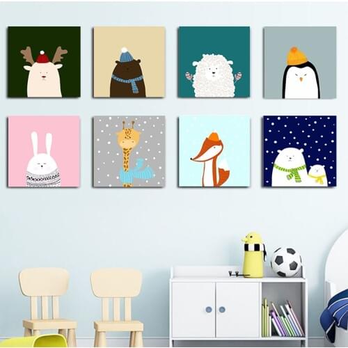 Bear Rabbit Fox Deer Nursery Wall Art Canvas Painting Cartoon Nordic Posters And Prints Wall Pictures Girl Boy Kids Room Décor