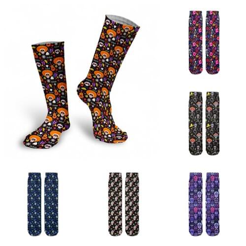 Harajuku Rose Skull Cotton Socks Women Men 3D Print Casual Street Skateboard Punk Funny Socks Summer Autumn Mid-tube Kawaii Sock