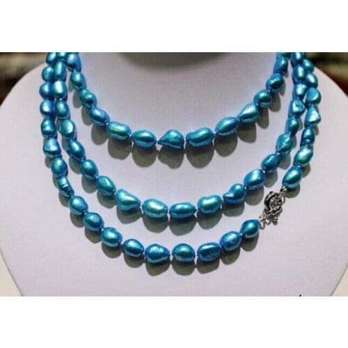 Freshwater pearl necklace stone Blue Baroque 9x11mm 48" Factory Wholesale price Gift word for women jewelry brinco wedding