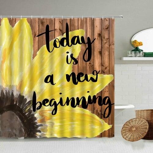 Sunflower Butterfly Shower Curtain Antique Board Text Creative Design Bathroom Waterproof Screen Home Decoration Holiday Gift