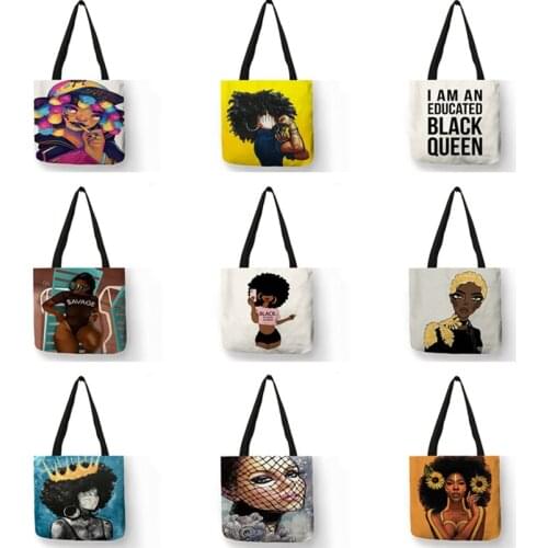 Hot Sexy Afro Girl Print Totes Africa Women Fashion Handbag Ladies Shopping Bag Teenager Black Brown Girl Shoulder Bag Beach