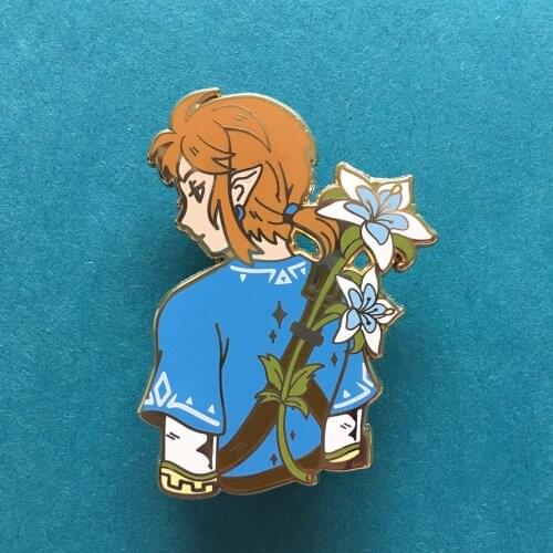 Adventure Warrior Link Hard Enamel Pin Cute Cartoon Flowers Warrior Boy Medal Brooch Accessories Anime Video Game Fans Gift